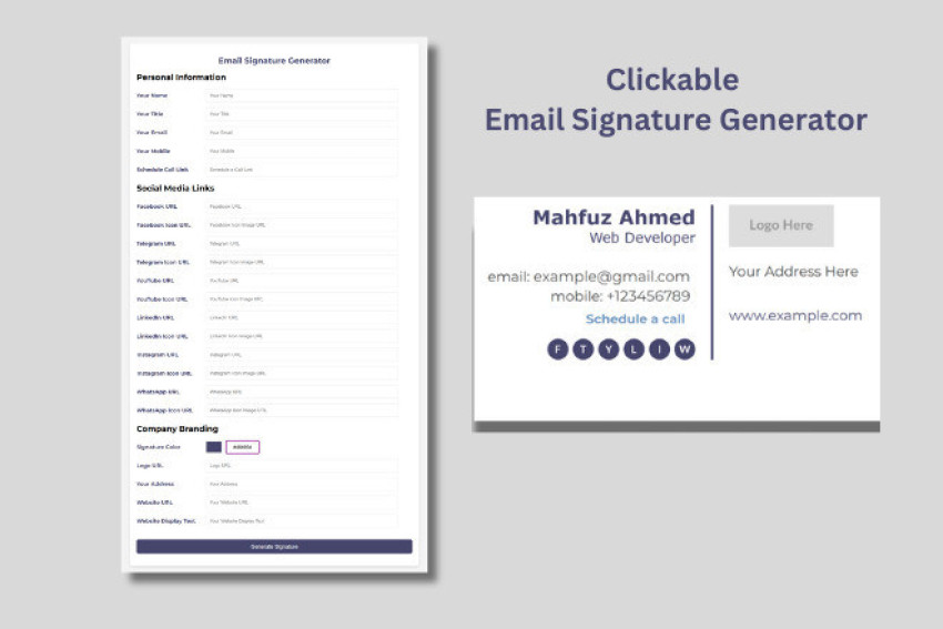 Clickable Email Signature Generator for $50, freelancer Mahfuz Ahmed (mahfuz ahmed 694) – Kwork