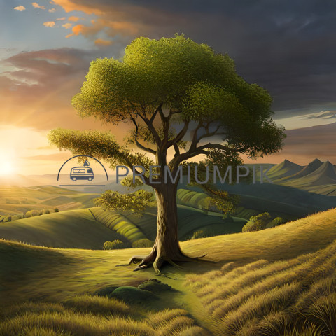 sunrise tree mountain ai