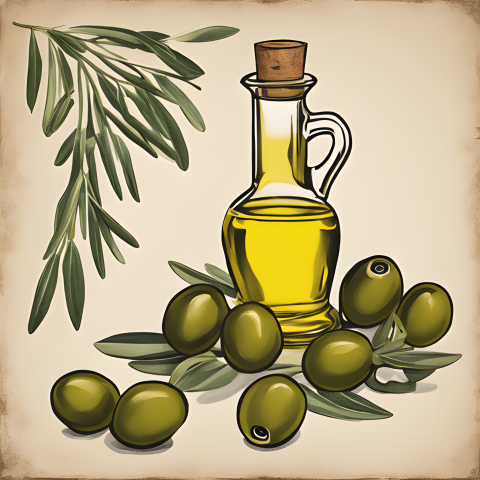 olive oil , leaf and bottle