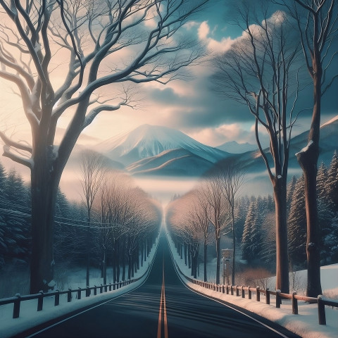 winter road photo ai