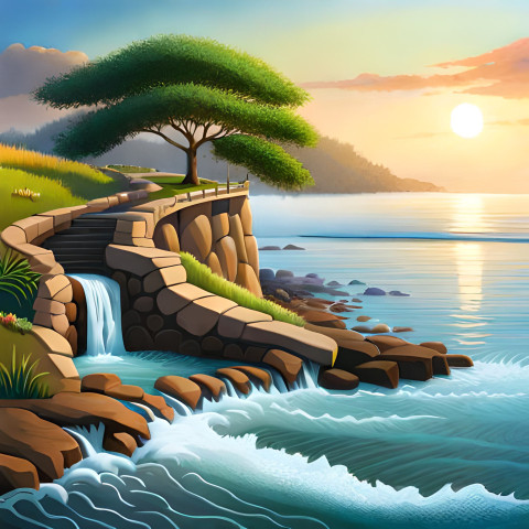 Painting waterfall ai image