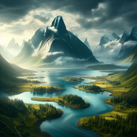 Mountain , water, tree
