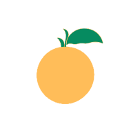 A single, ripe orange with a green leaf.