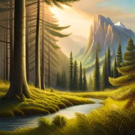 Serene Mountain Forest at Sunrise